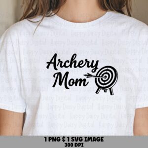 Archery Mom Script PNG & SVG, Black Cursive Line Art Target - Sublimation Design, Commercial Use