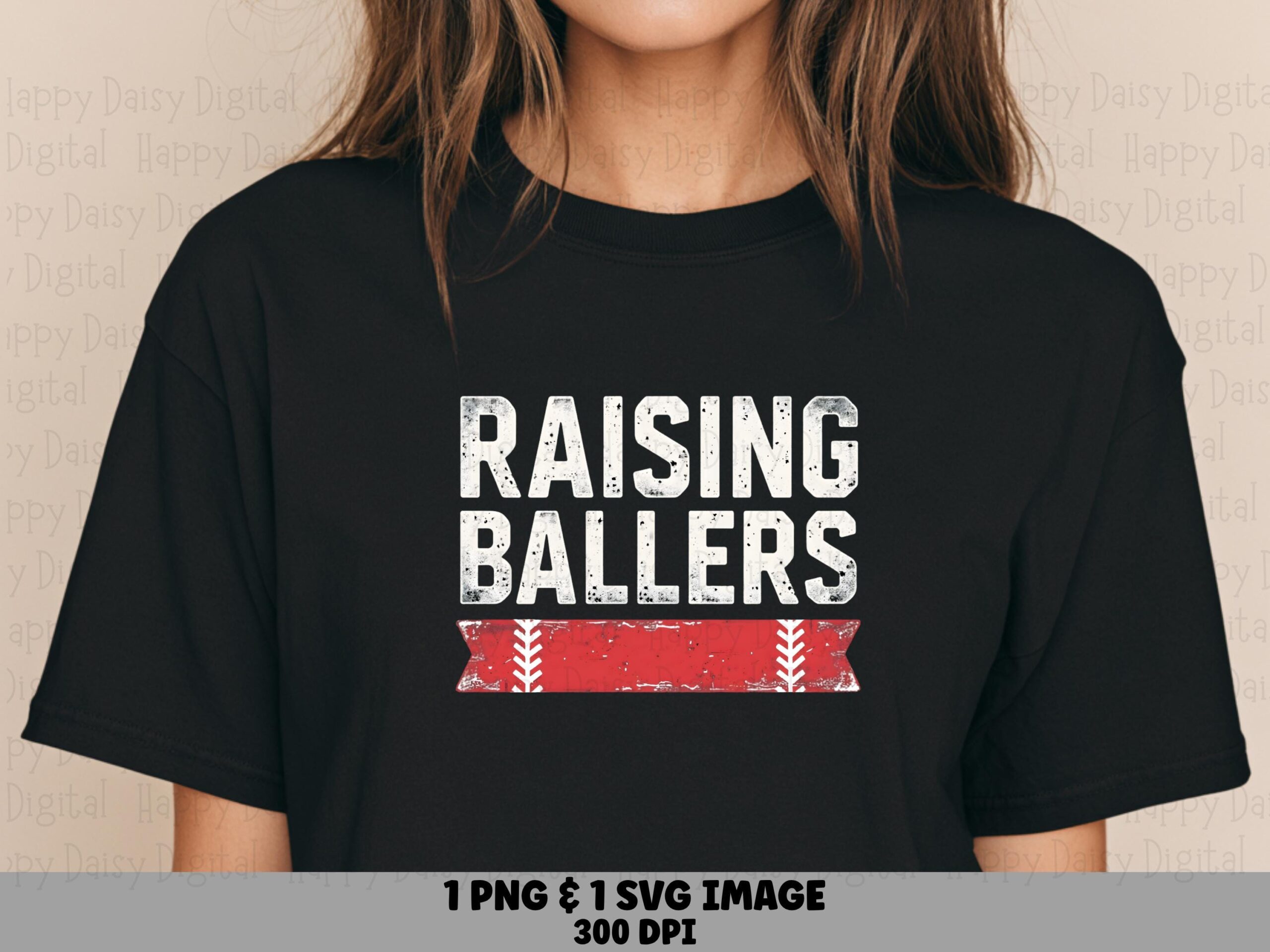 Raising Ballers, Distressed White Text Baseball Parent Design - PNG & SVG Files | Sublimation, 300 DPI
