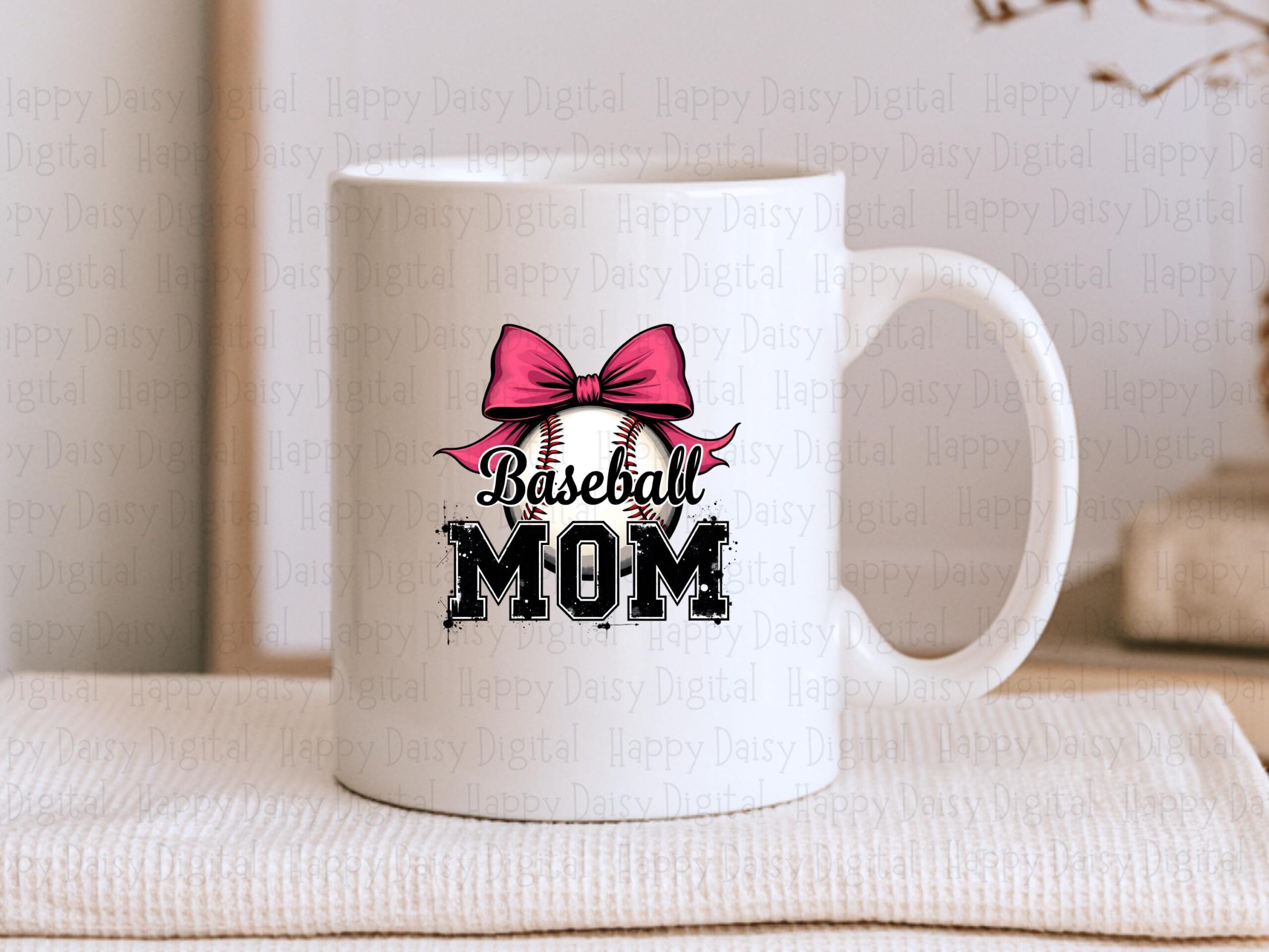 Baseball Mom Bow PNG, Pink Graphic, Stitched Ball Clipart, Distressed Text | 300 DPI, Print Ready, Commercial Use - Image 2