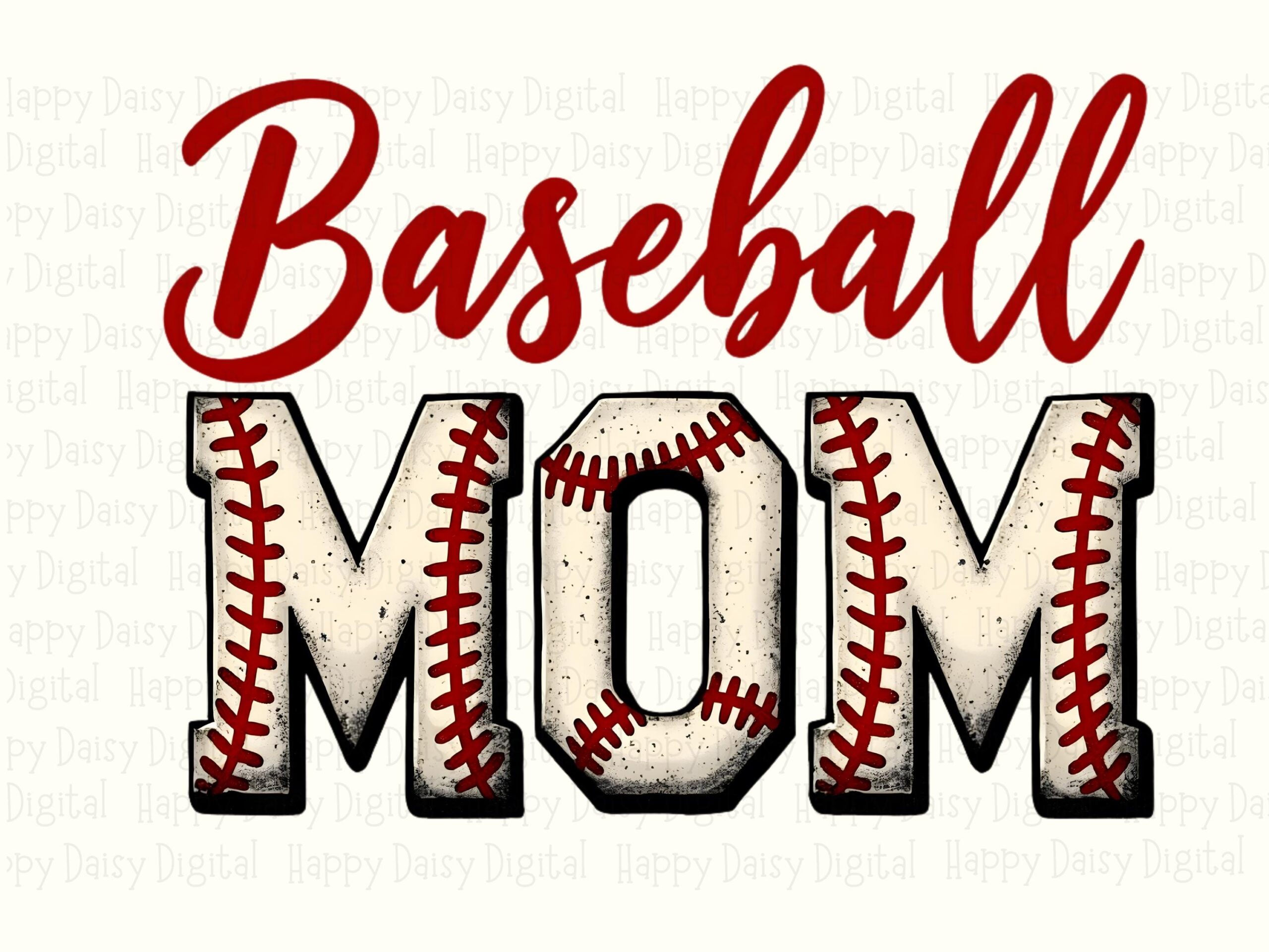 Baseball Mom, Stitched Red Script PNG, Textured Laces Pattern | Sublimation, Commercial Use, 300 DPI - Image 2