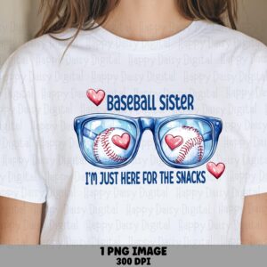 Baseball Sister, Watercolor Sunglasses Design - I'm Just Here For The Snacks PNG | Sublimation, Commercial 300DPI