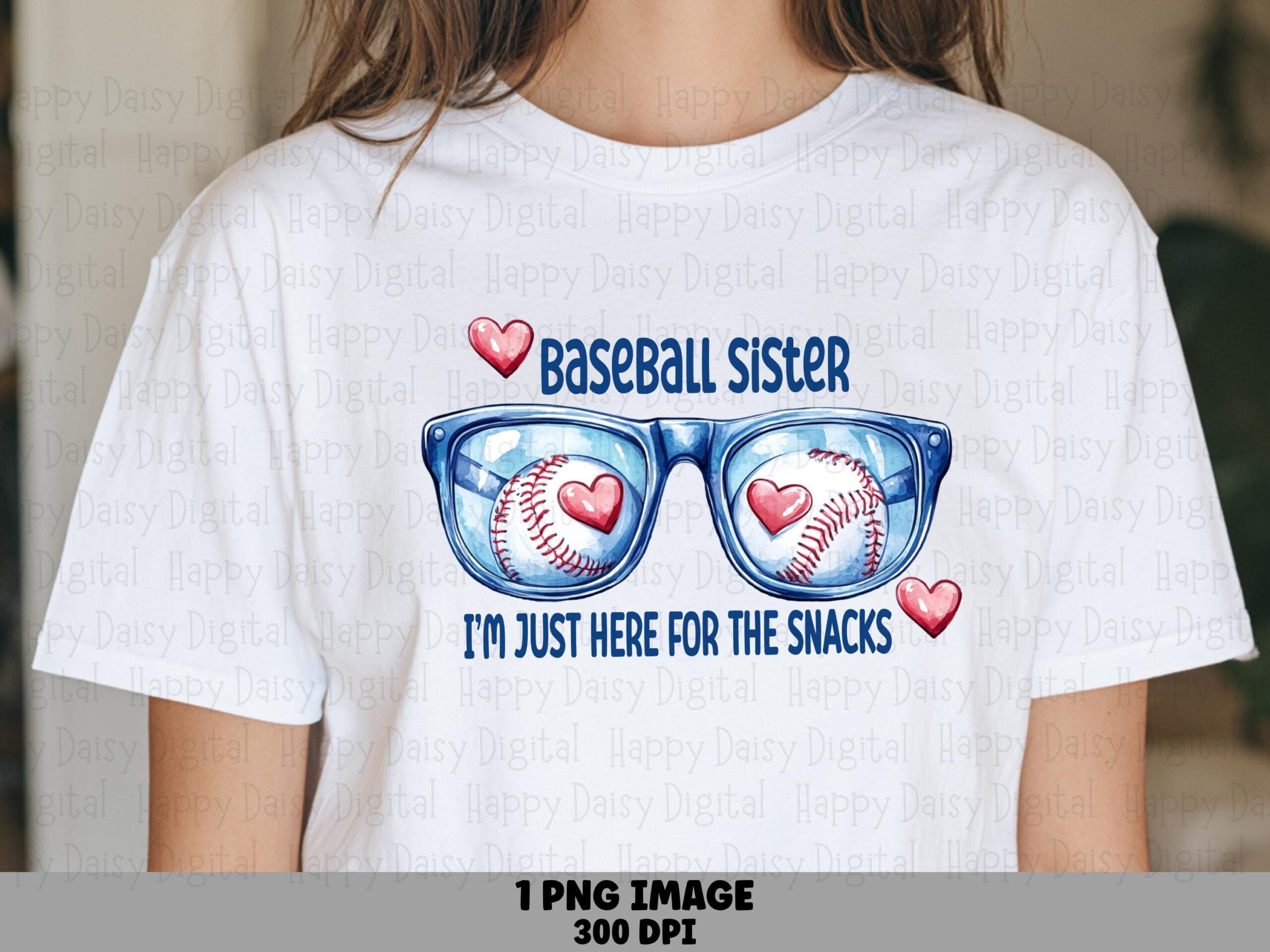 Baseball Sister, Watercolor Sunglasses Design - I'm Just Here For The Snacks PNG | Sublimation, Commercial 300DPI