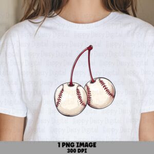 Baseball Cherries, Illustrated Sublimation PNG | Commercial Use, POD Friendly | 300 DPI, Transparent Background