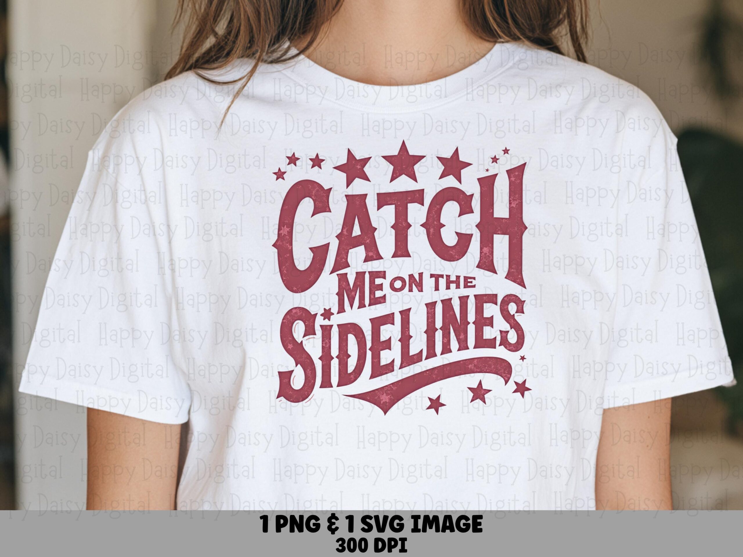 Sidelines PNG Design, Retro Distressed Maroon Text, Star Ring Accent | SVG File, Sublimation, Commercial Use