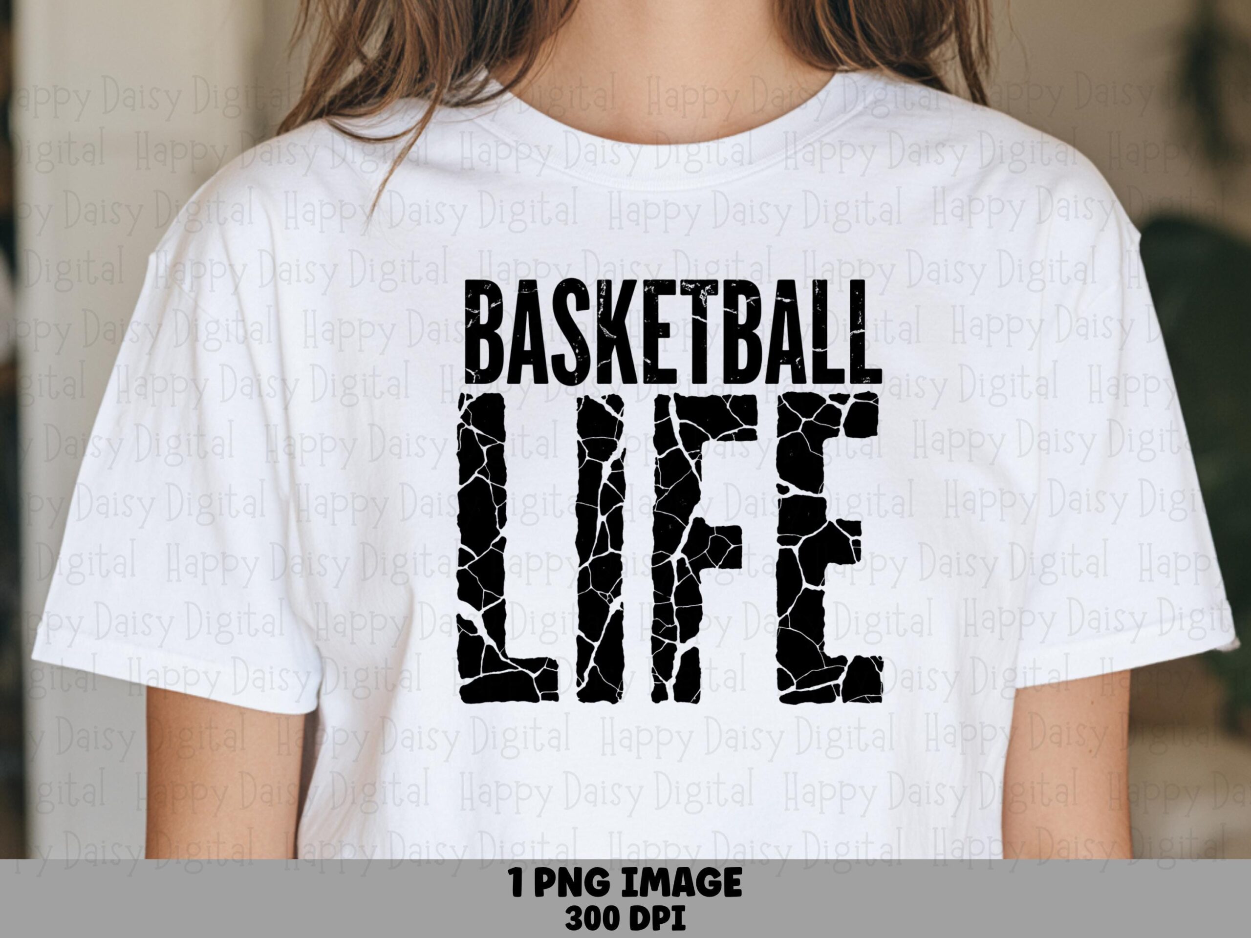 Basketball Life, Distressed Cracked Text PNG - Sublimation Graphic | Black Block Font | 300 DPI Commercial Use