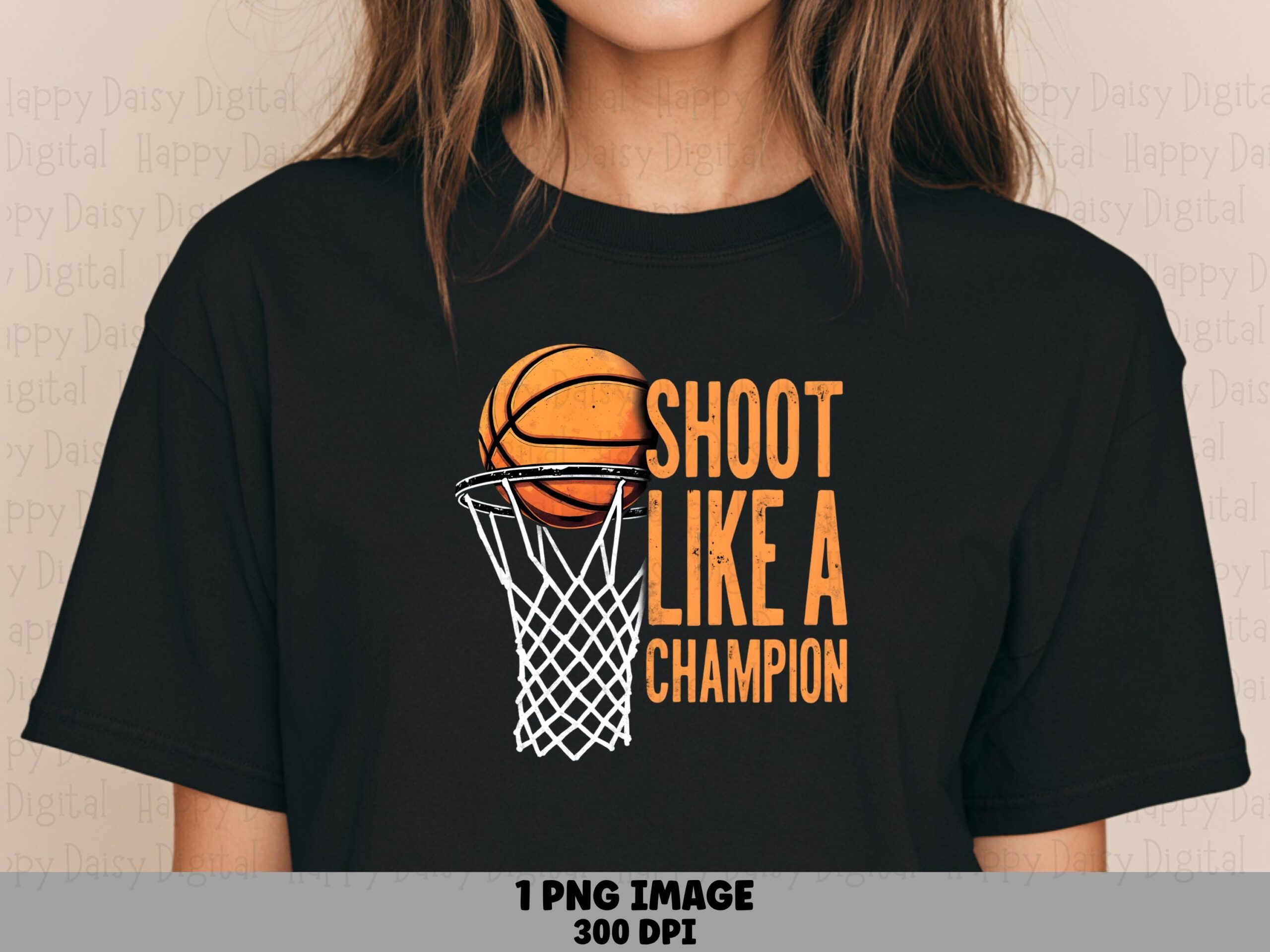 Shoot Champion, Basketball PNG Clipart | Sublimation Commercial Use | Hoop Graphic, Orange On Black, 300 DPI
