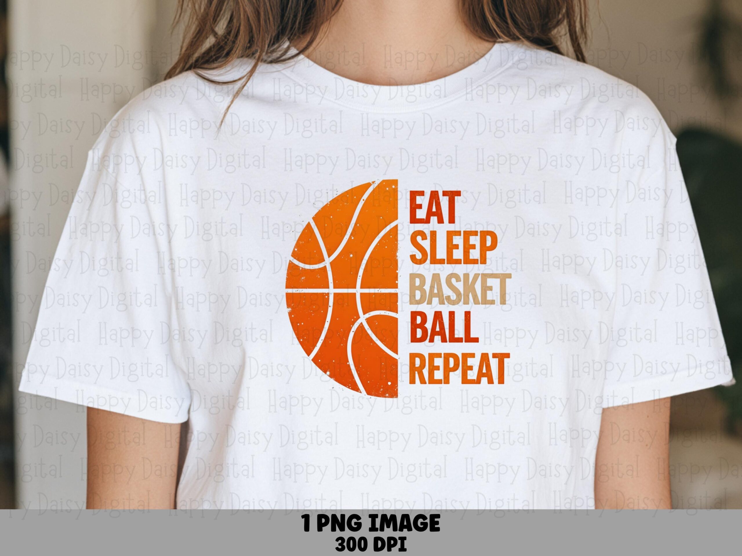 Eat Sleep Repeat, Distressed Basketball PNG - Half Hoop Graphic, Orange Tan Red | Sublimation, Commercial
