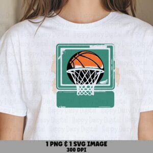 Retro Basketball, Distressed Hoop Badge PNG & SVG - Sublimation Clipart, Commercial Use, POD