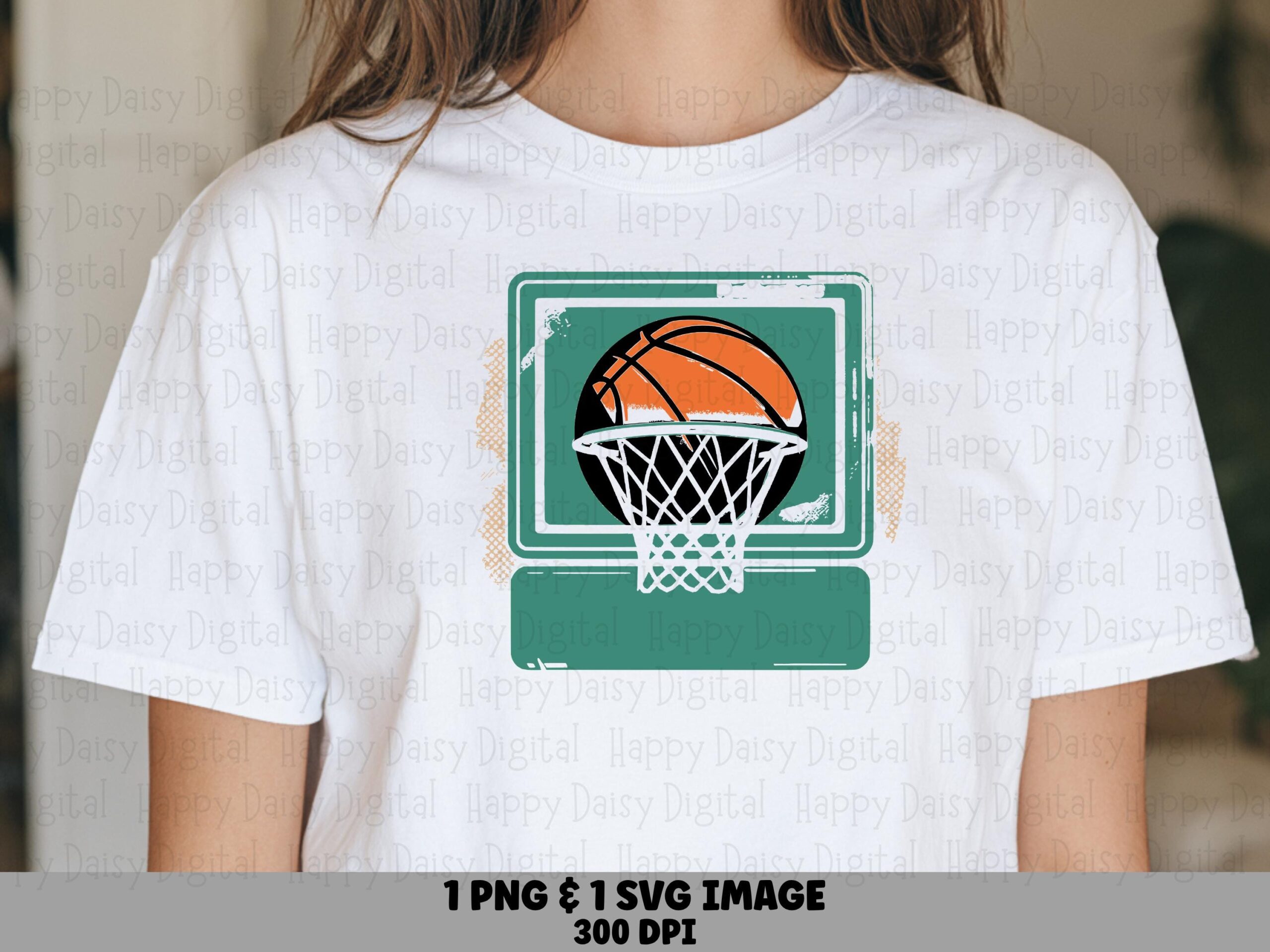Retro Basketball, Distressed Hoop Badge PNG & SVG - Sublimation Clipart, Commercial Use, POD