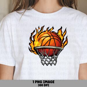 Flaming Basketball, Fiery Hoop PNG - Sublimation Graphic, Commercial Use, 300 DPI Transparent Background