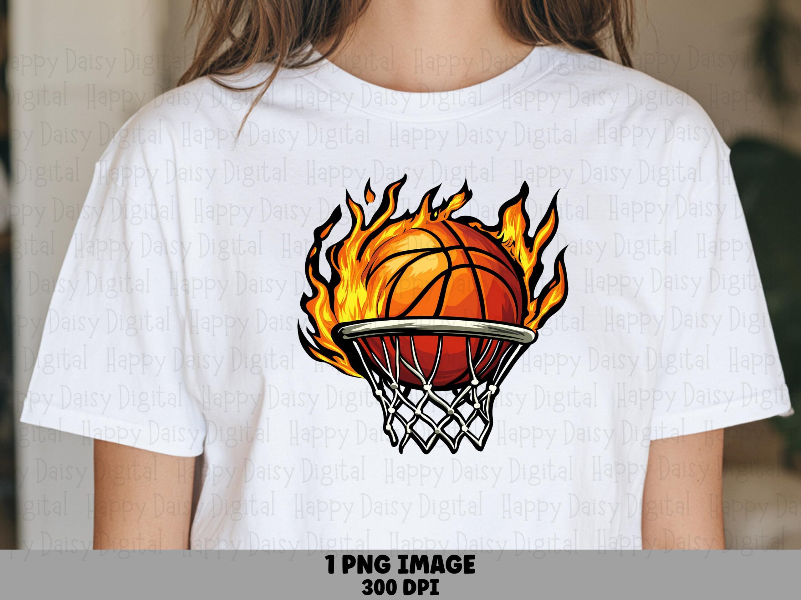 Flaming Basketball, Fiery Hoop PNG - Sublimation Graphic, Commercial Use, 300 DPI Transparent Background