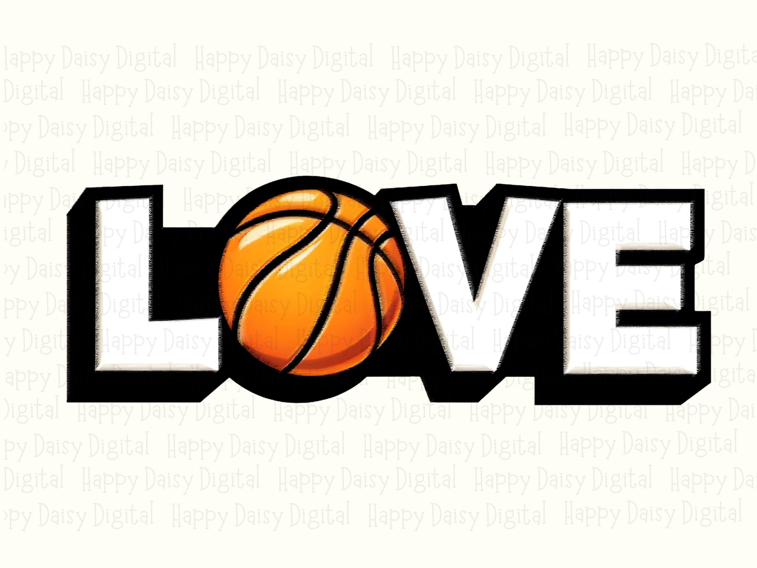 Basketball Love, Sublimation PNG | 300 DPI Transparent, Commercial Use - Black Outline Lettering, Orange Hoop, Art - Image 2