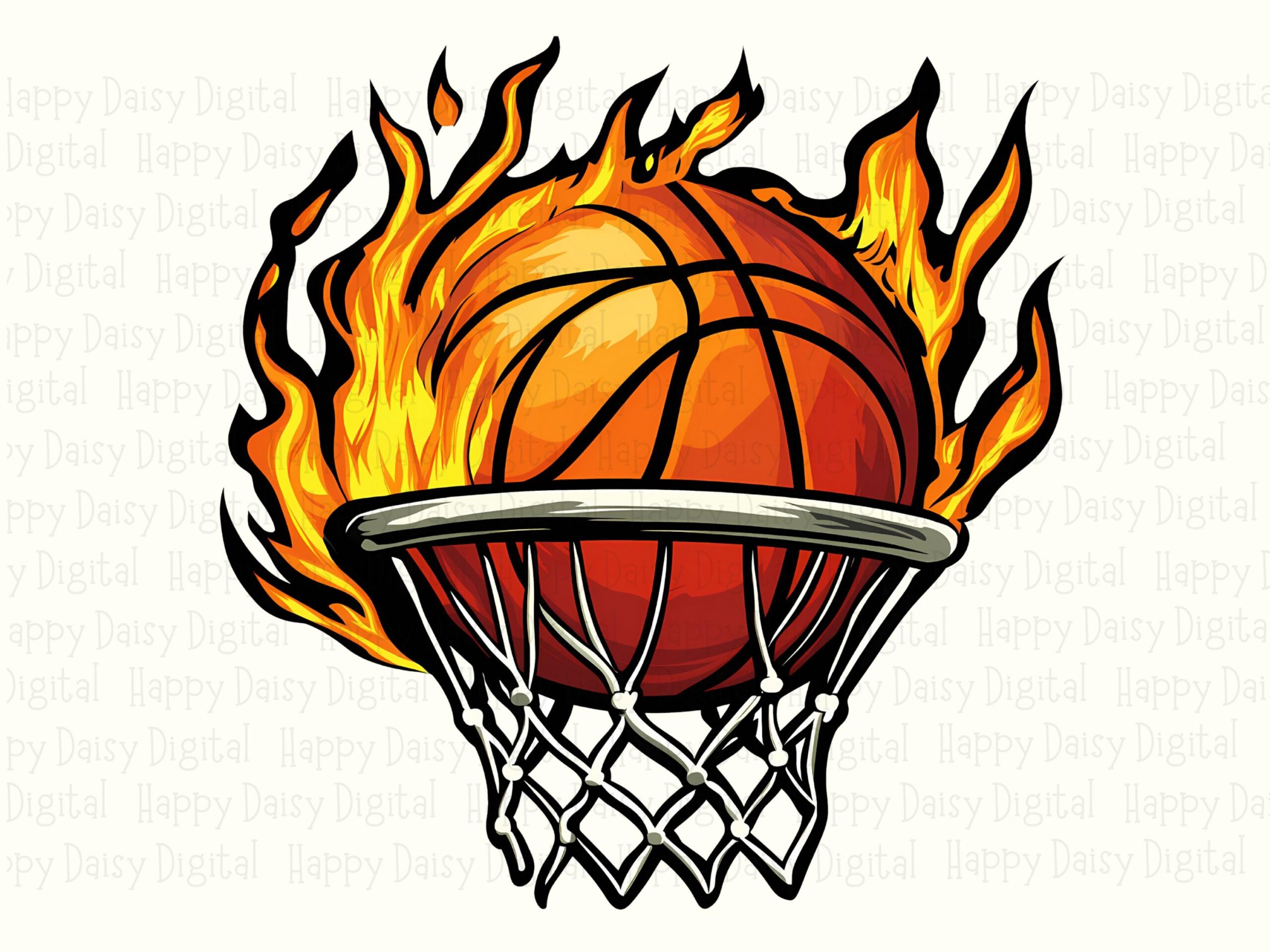 Flaming Basketball, Fiery Hoop PNG - Sublimation Graphic, Commercial Use, 300 DPI Transparent Background - Image 2
