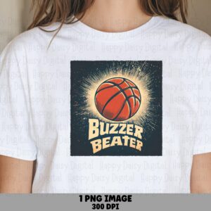Buzzer Beater, Retro Sunburst Basketball PNG | Sublimation, Commercial License, Navy Cream Badge, 300 DPI