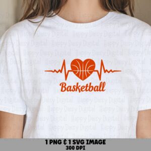 Basketball Pulse, Minimalist Heartbeat Design PNG SVG | Digital Clipart | 300 DPI, Commercial License