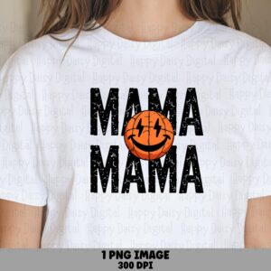 Basketball Mama, Distressed Smiley Design PNG | Sublimation Commercial License | 300 DPI, POD Clipart