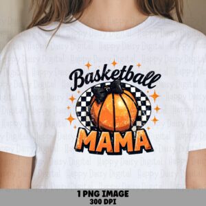 Basketball Mama, Checkered Bow PNG - Distressed Orange Ball Graphic, Black Accent | Sublimation, Commercial Use