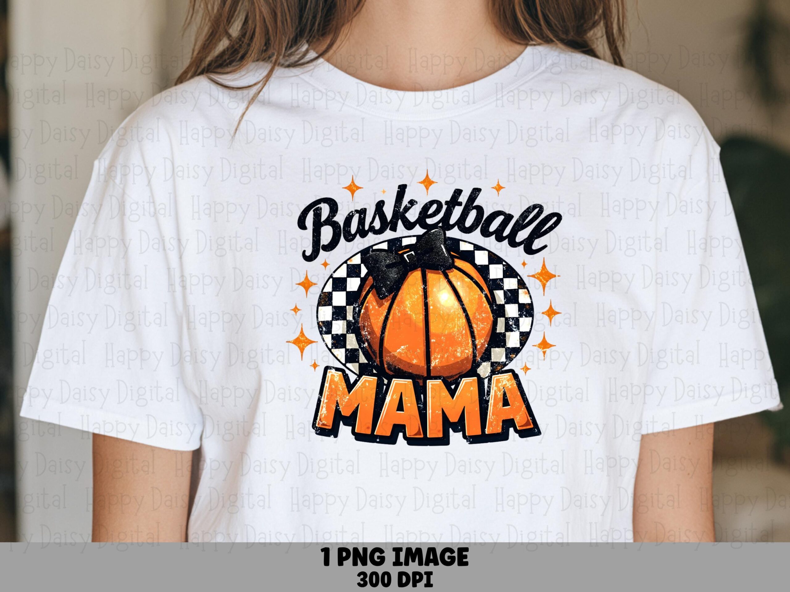 Basketball Mama, Checkered Bow PNG - Distressed Orange Ball Graphic, Black Accent | Sublimation, Commercial Use