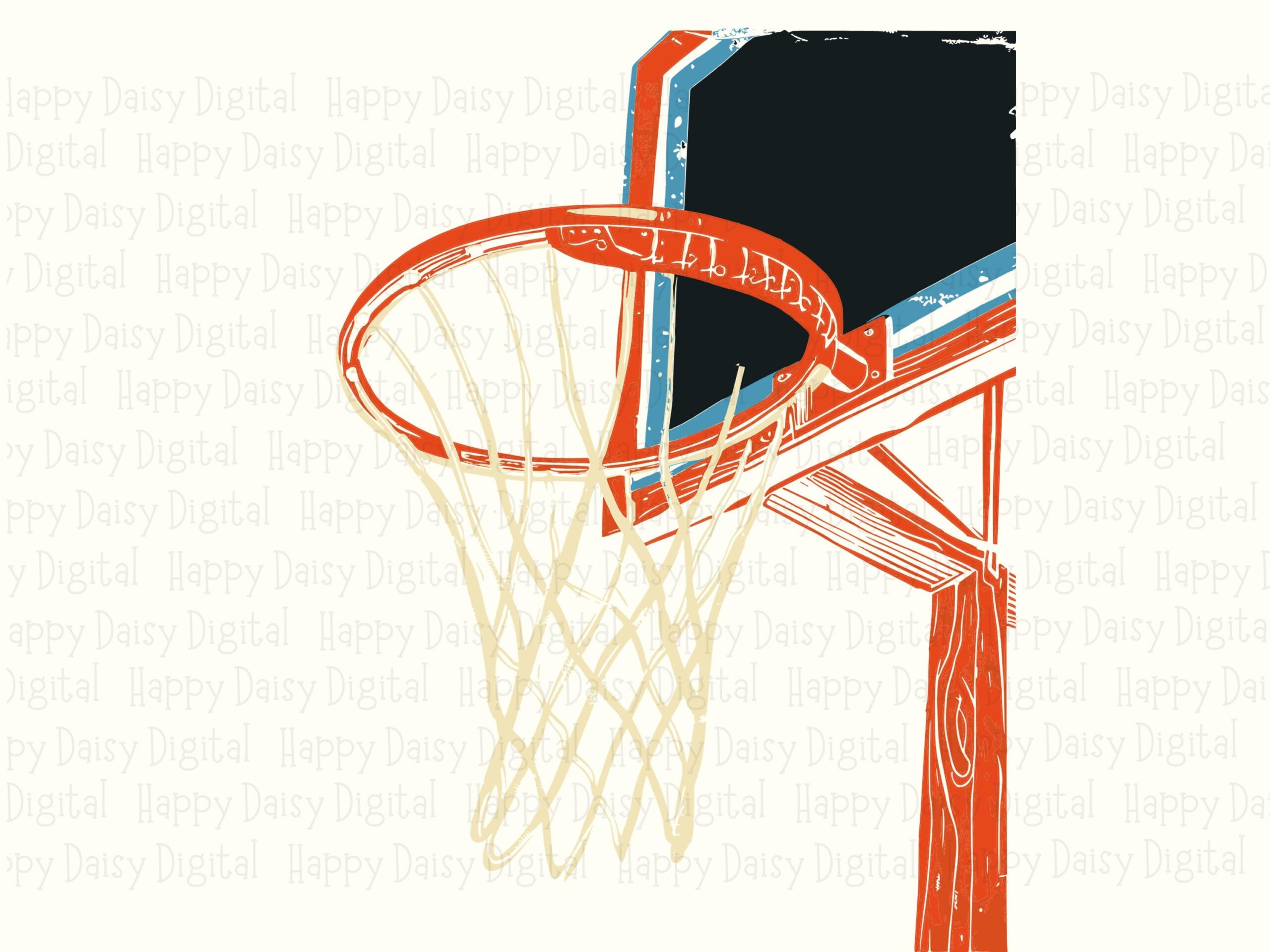 Sketch Hoop, Hand-Drawn Basketball Clipart | PNG & SVG, Commercial Use | Orange Blue, Black Backboard, 300 dpi, POD - Image 2