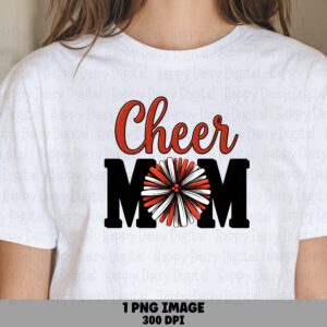 Cheer Mom, Orange Script Over Black Block PNG | Pom Clipart, Sublimation, Commercial License, 300 DPI