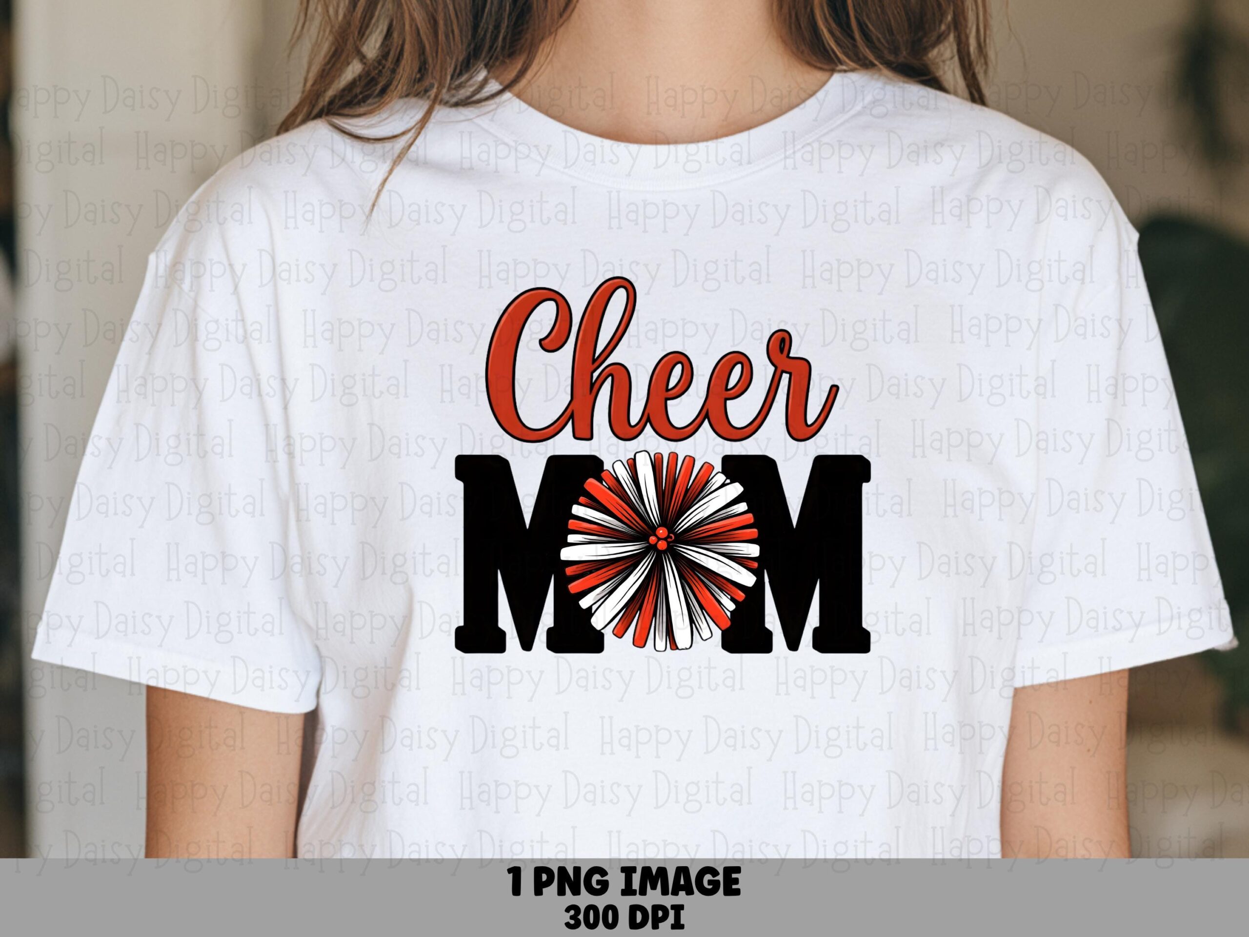 Cheer Mom, Orange Script Over Black Block PNG | Pom Clipart, Sublimation, Commercial License, 300 DPI