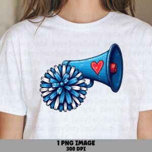 Megaphone, Cartoon Pom-Pom Heart PNG | Blue Red Design, Sublimation Commercial Use, 300 DPI