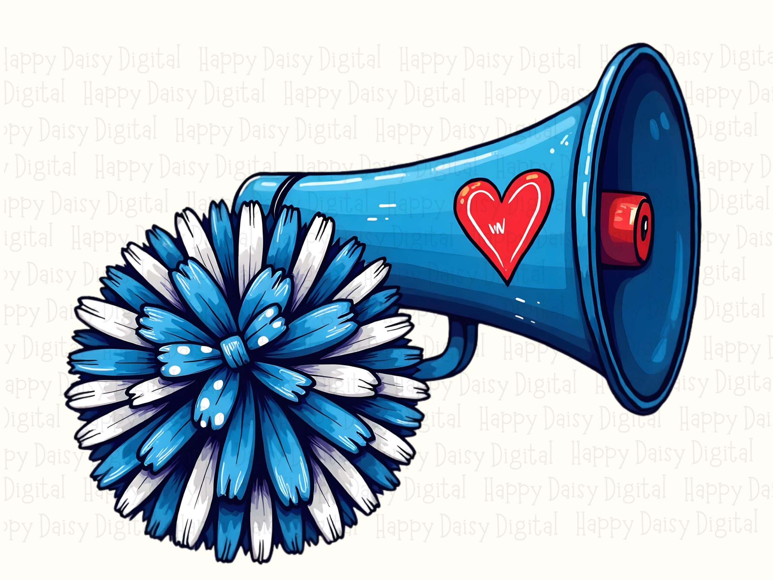 Megaphone, Cartoon Pom-Pom Heart PNG | Blue Red Design, Sublimation Commercial Use, 300 DPI - Image 2