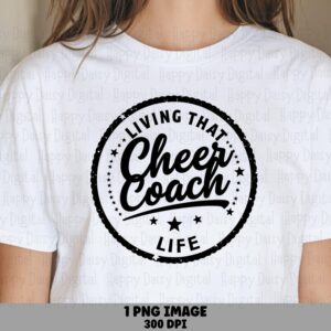 Cheer Coach, Distressed Circle Badge PNG, Varsity Stamp Style | Sublimation Commercial Use | 300 DPI, Transparent