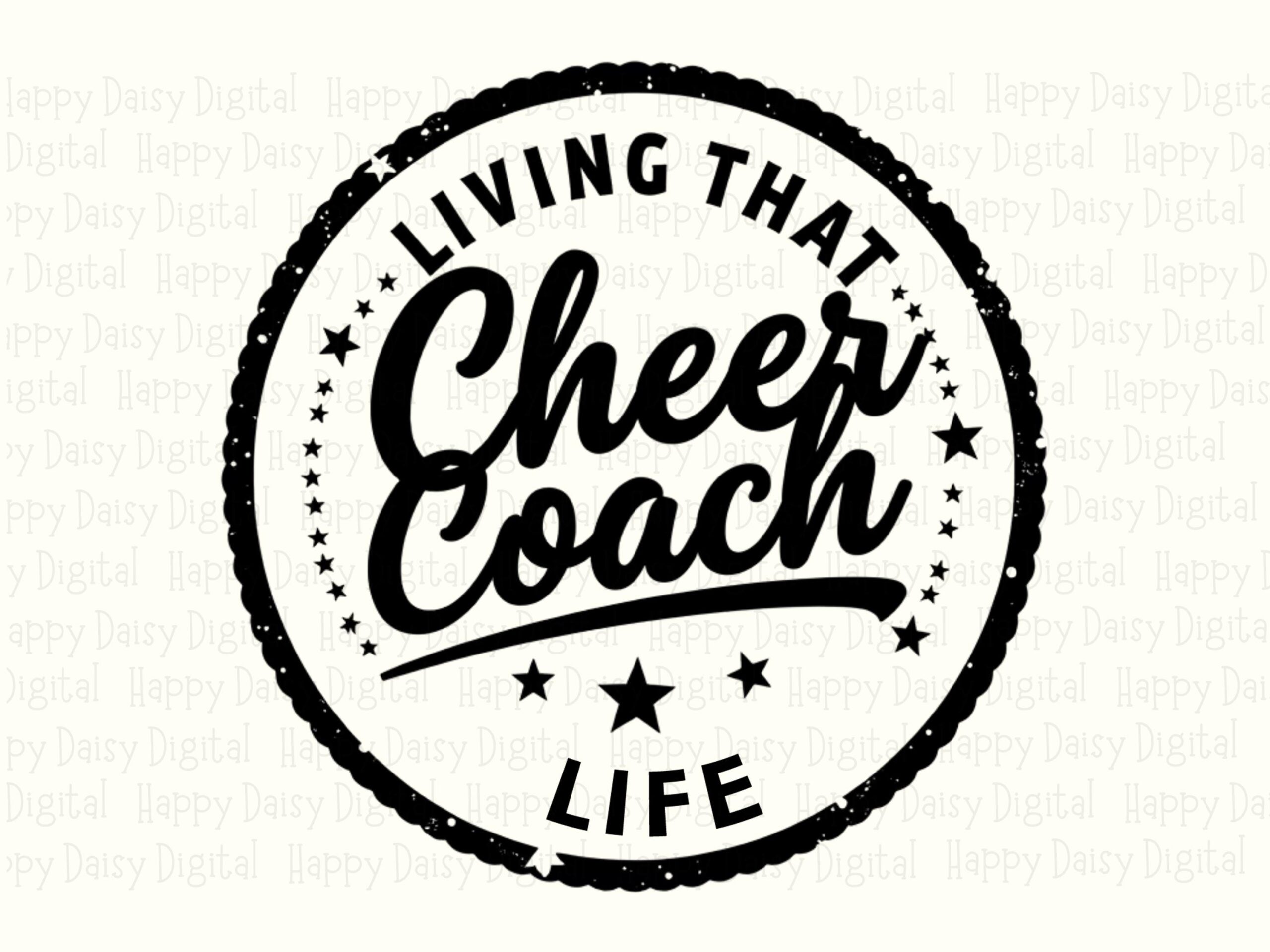 Cheer Coach, Distressed Circle Badge PNG, Varsity Stamp Style | Sublimation Commercial Use | 300 DPI, Transparent - Image 2