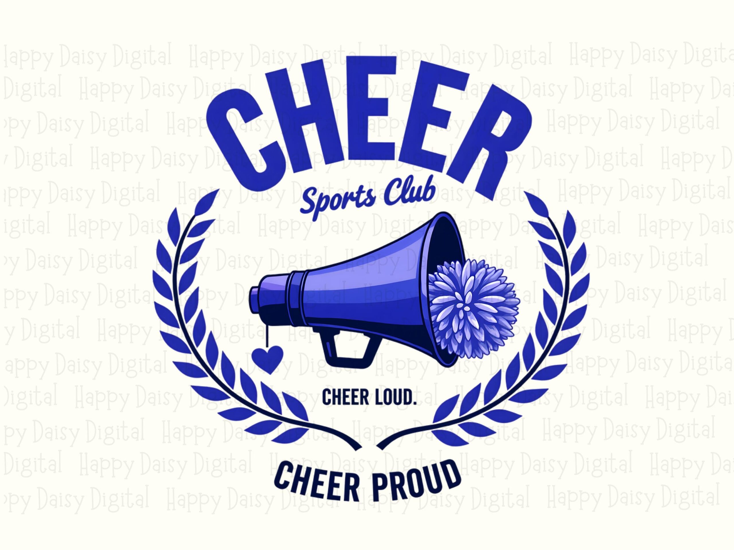 Cheer Club PNG, Collegiate Badge Clipart - Navy Megaphone Laurel Wreath, Sublimation Commercial License, 300 DPI - Image 2