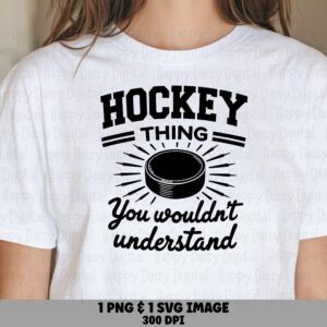 Hockey Thing, Varsity Text PNG SVG | Sublimation Commercial Use | 300 DPI, Black Puck Illustration, Cricut