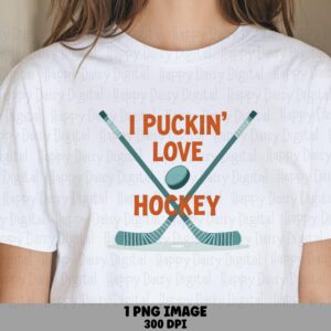 Puckin Love, Funny Hockey PNG | Sublimation Clipart, Orange Teal Black, 300 DPI Print-Ready