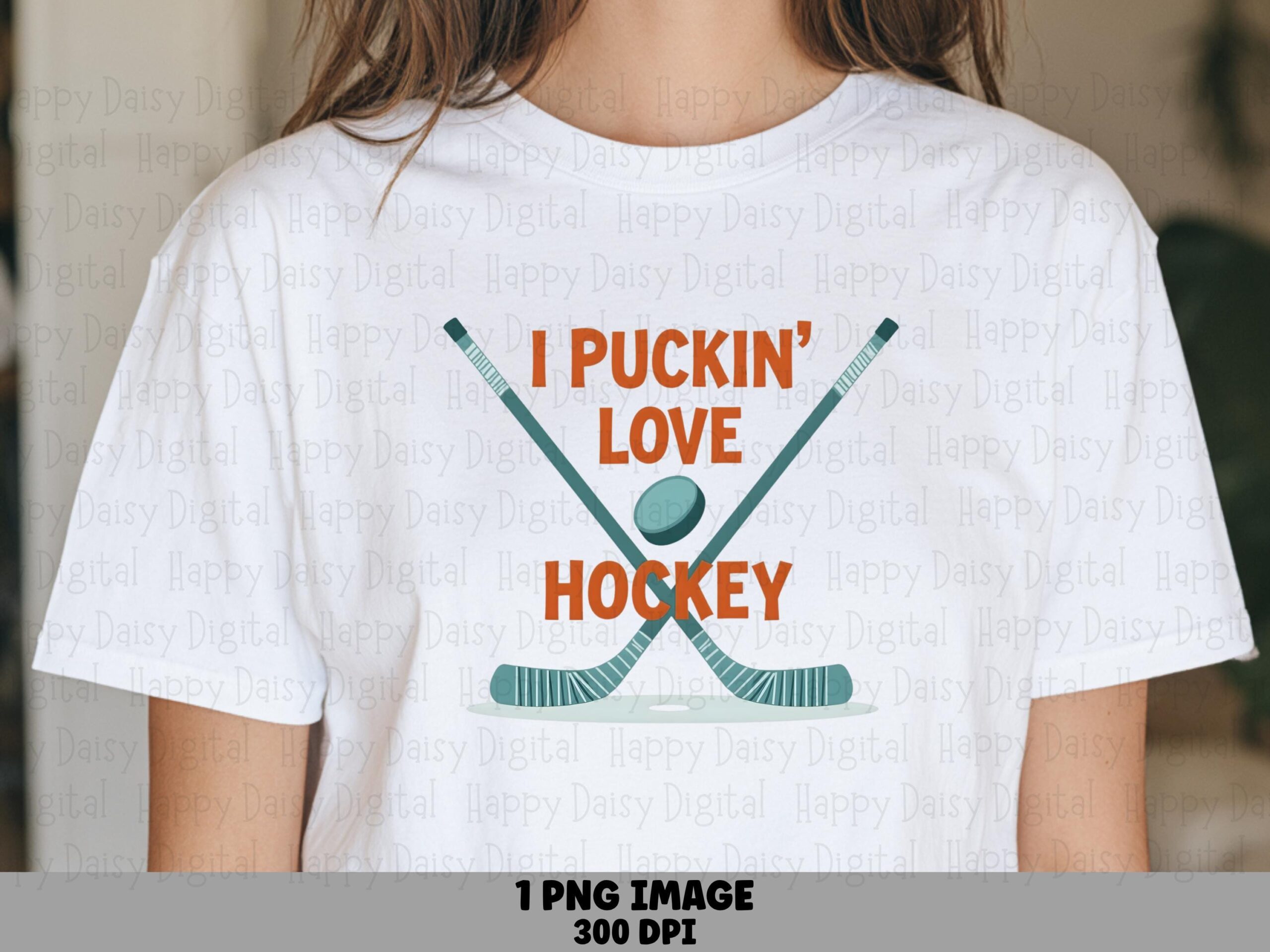 Puckin Love, Funny Hockey PNG | Sublimation Clipart, Orange Teal Black, 300 DPI Print-Ready