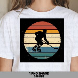 Retro Hockey, Vintage Sunset Silhouette PNG | Sublimation Graphic | Warm Orange Teal Cream, 300 DPI, Commercial Use