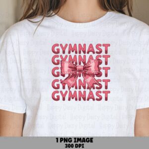 Gymnast, Pink Watercolor Bow Repeat PNG | Commercial Use Sublimation Graphic, 300 DPI, Transparent Background