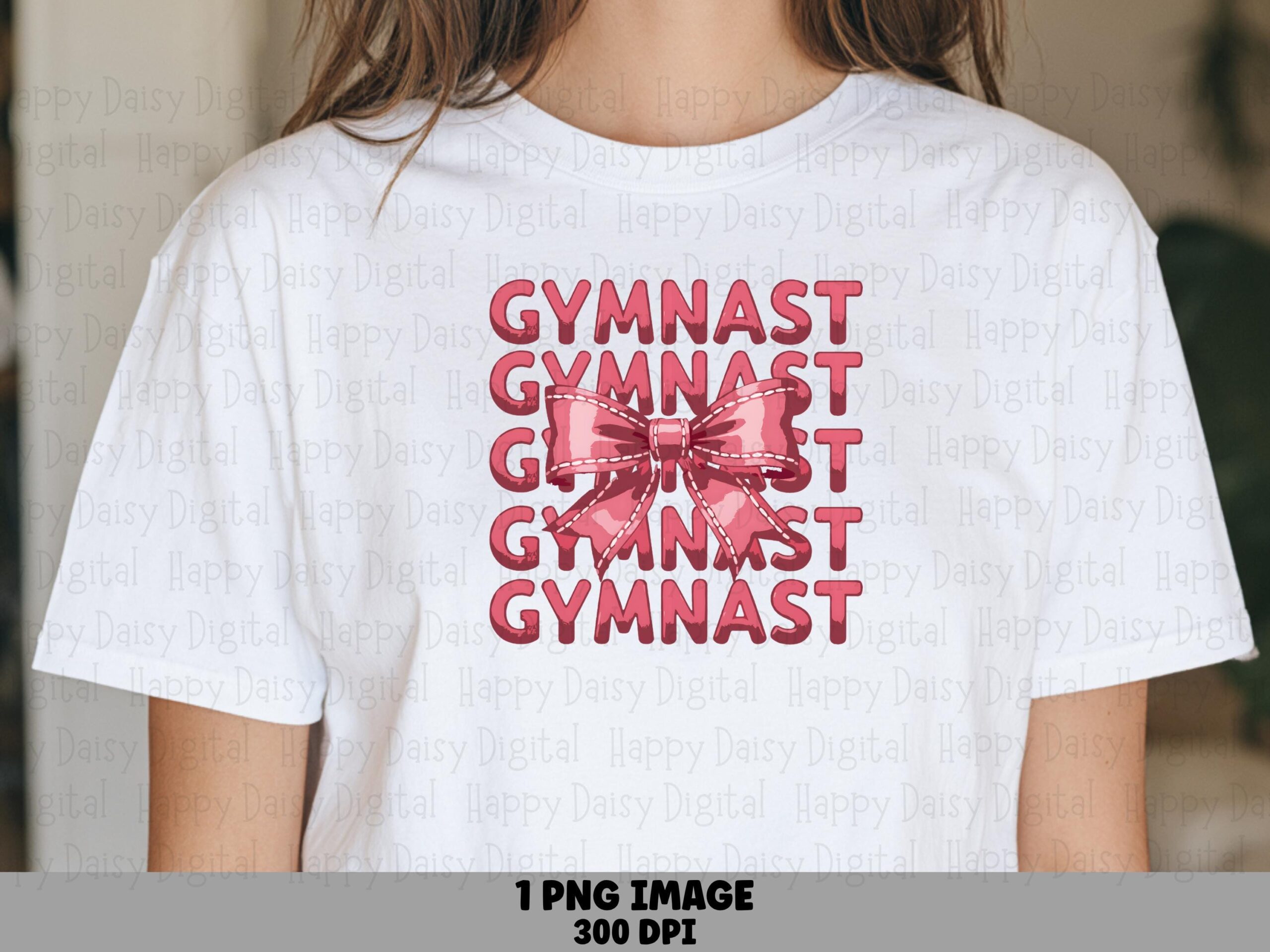 Gymnast, Pink Watercolor Bow Repeat PNG | Commercial Use Sublimation Graphic, 300 DPI, Transparent Background