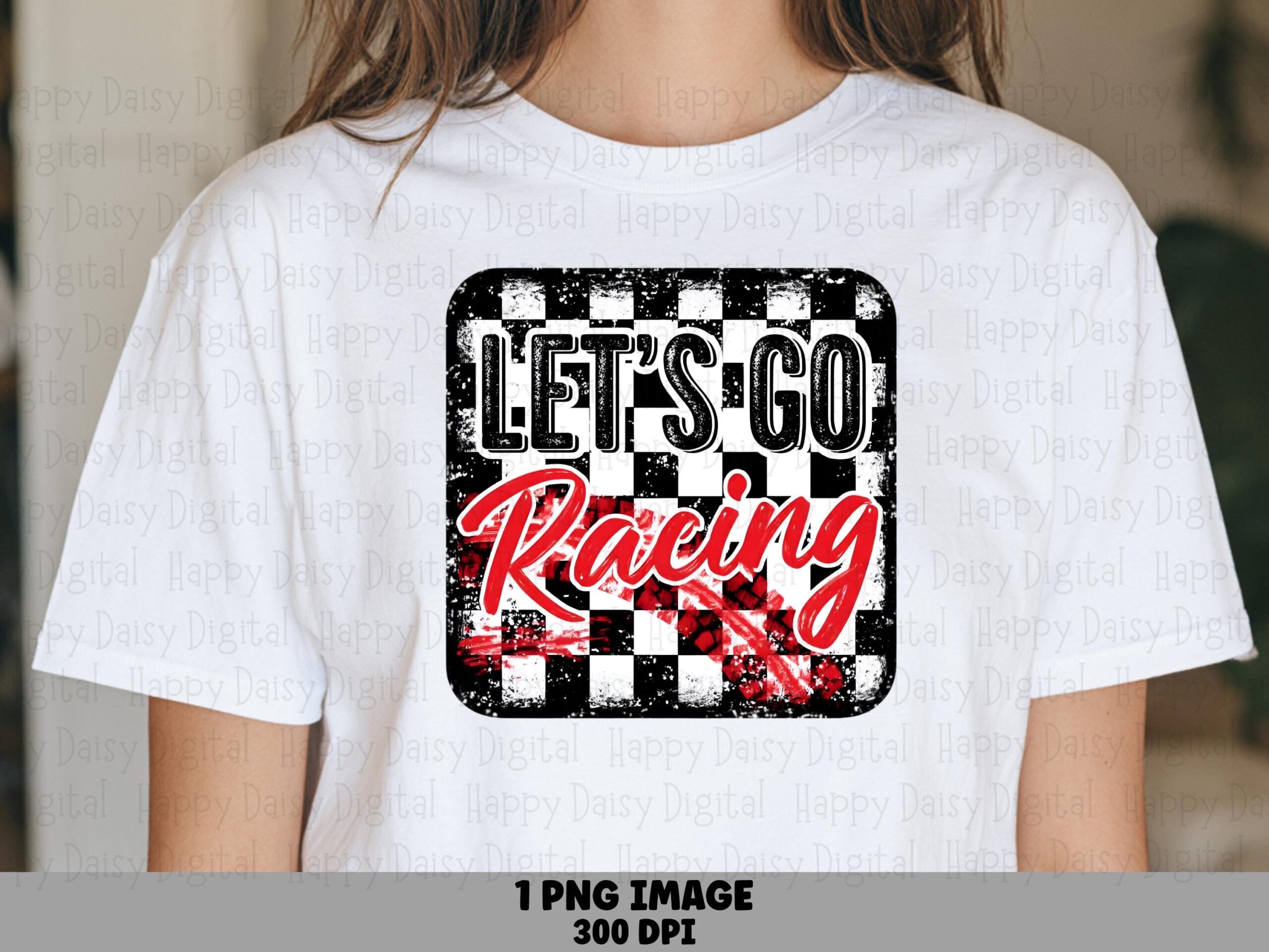 Lets Go Racing, Distressed Checkered Flag PNG | Sublimation Graphic | 300 DPI Print-Ready, Commercial License, POD