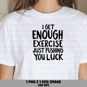 Pushing Luck, Hand-Lettered Gym PNG & SVG, Sublimation Commercial Use | Bold Black Text, Printable 300 DPI