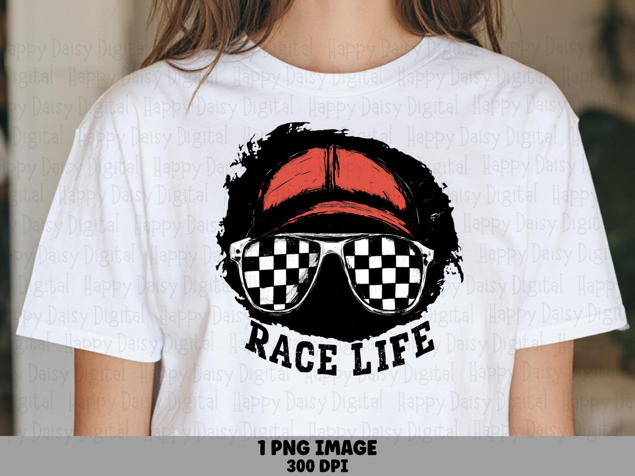 Race Life, Distressed Racing Cap PNG - Checkered Sunglasses Design | Sublimation Clipart, Commercial Use