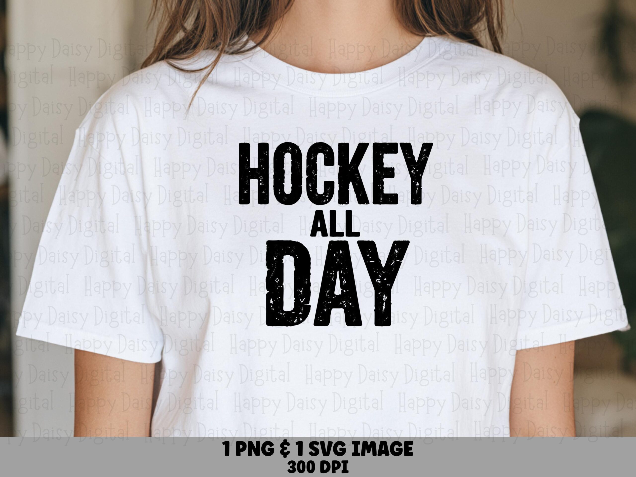 Hockey All Day, Distressed Athletic Design PNG & SVG, Sublimation Files | Commercial Use, 300 DPI