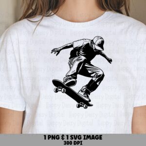 Skateboard SVG, Black Ink Skater Illustration PNG - Ollie Trick Design | Digital Download, 300 DPI