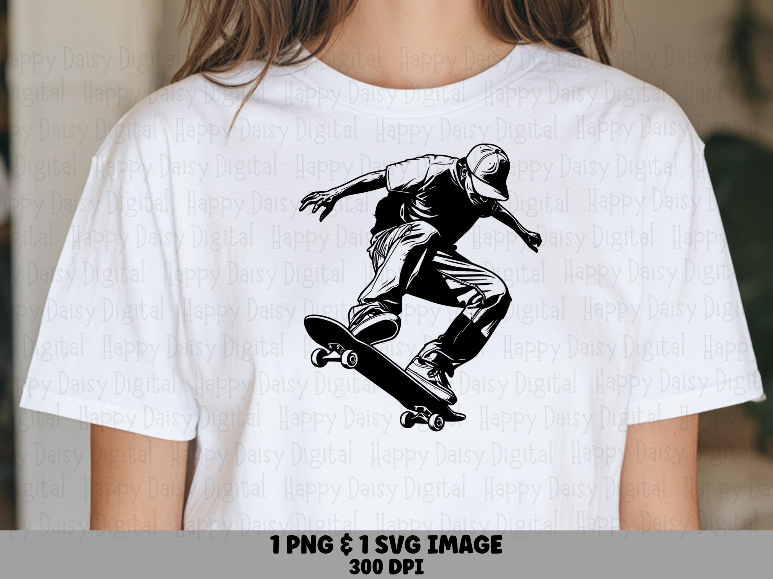 Skateboard SVG, Black Ink Skater Illustration PNG - Ollie Trick Design | Digital Download, 300 DPI