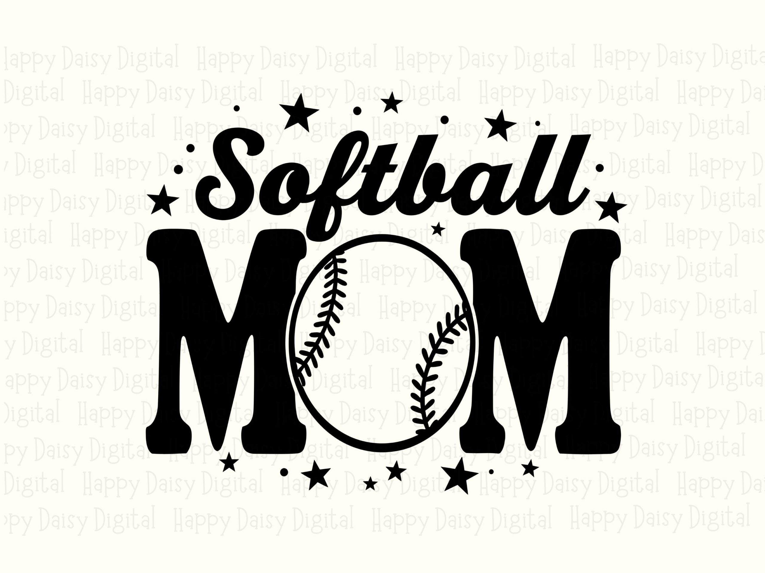 Softball Mom, Bold Arched Logo PNG SVG | Sublimation File, Baseball O, Star Accents, Commercial Use License - Image 2