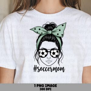 Soccer Mom, Messy Bun Bandana Face, Mint Polka Dot Headwrap | PNG Sublimation File | Ball Sunglasses, 300 DPI