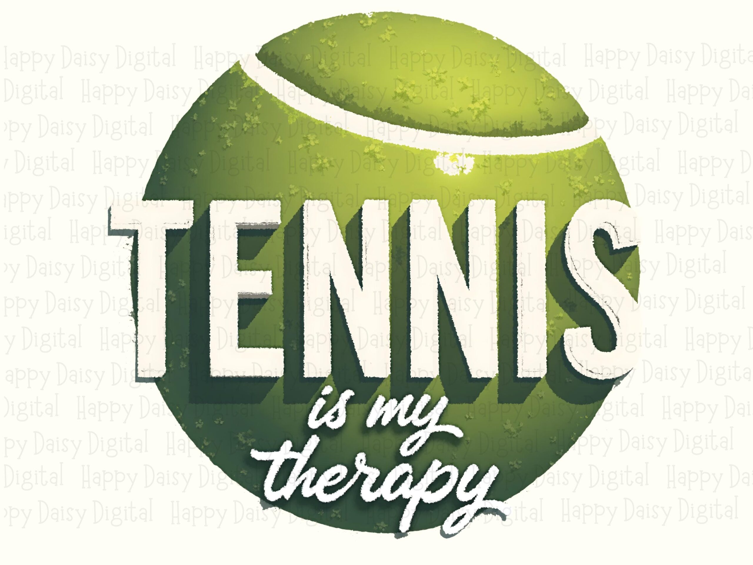 Tennis Therapy, Distressed Ball Graphic PNG, Script Quote Design | Sublimation File - 300 DPI, Commercial Use, POD - Image 2