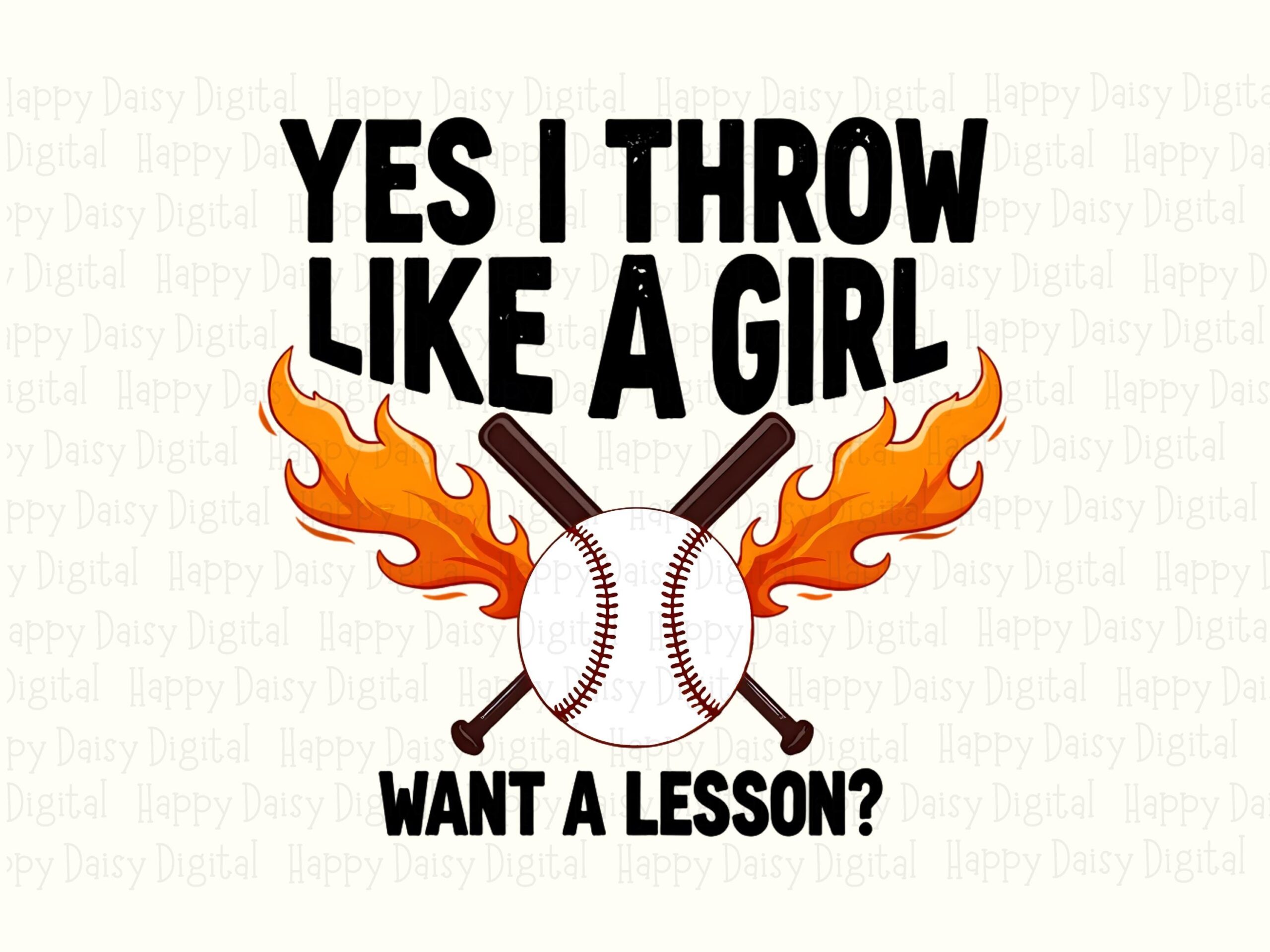 Throw Like Girl, Baseball Flames Crossed Bats PNG | Sublimation Graphic, Transparent 300 DPI, Commercial Use - Image 2