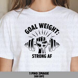 Weight Strong PNG, Gym Quote, Dumbbell Fist Clipart | Black Text, 300 DPI, Commercial Use License