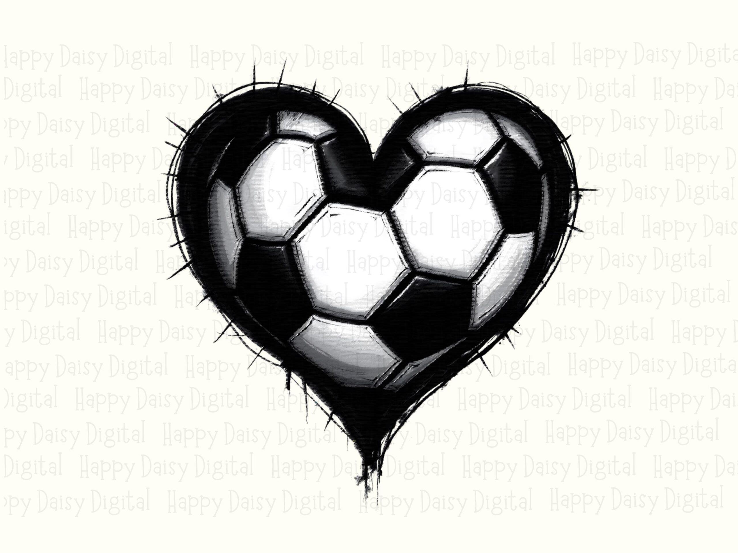 Soccer Heart, Sketch Black White Ball PNG | Sublimation Clipart | 300 DPI, POD, Commercial Use - Image 2