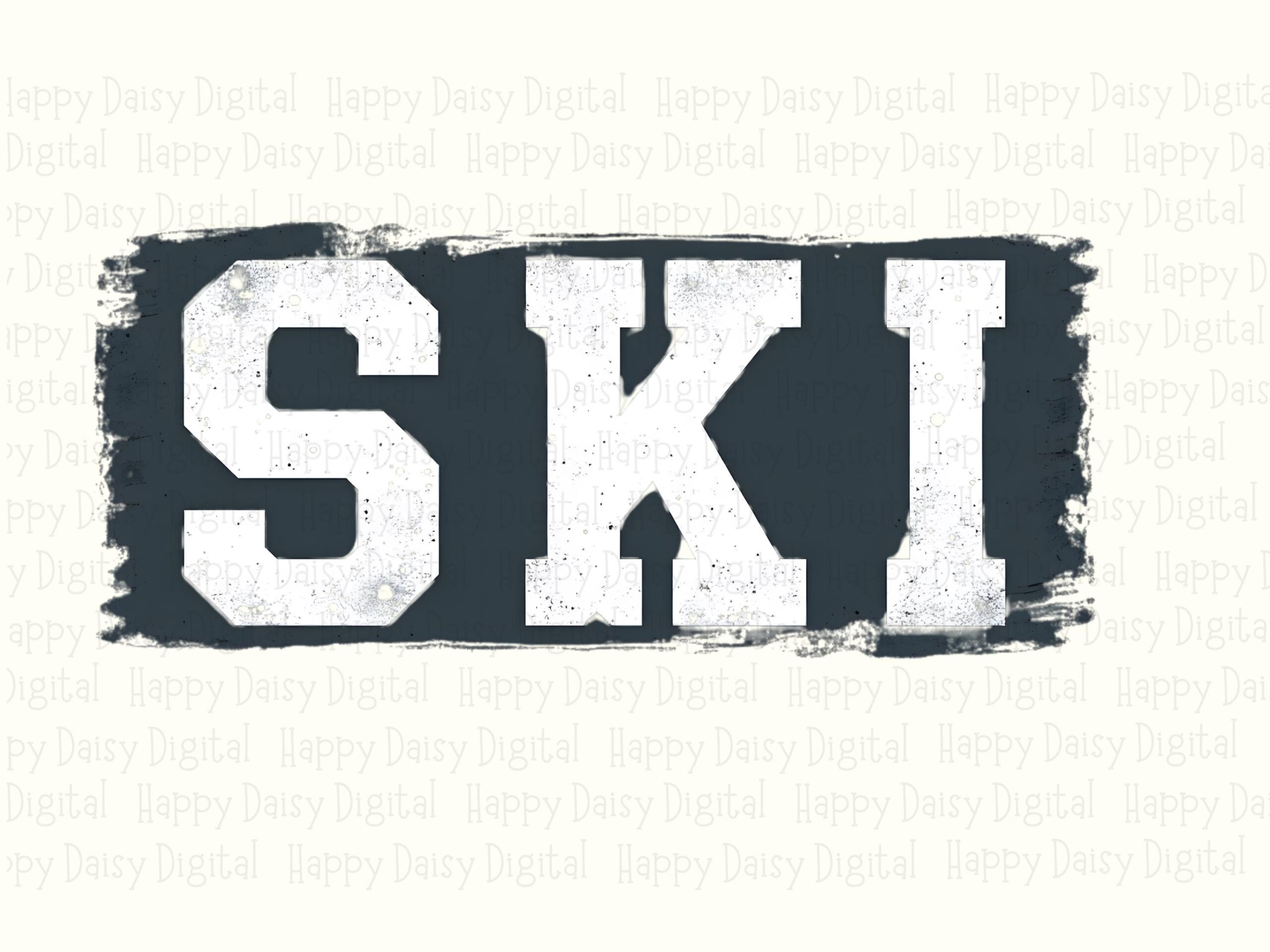Ski Text, Distressed Block PNG | Sublimation Design, Commercial Use, White Letters On Dark Rectangle, 300 DPI - Image 2