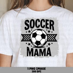 Soccer Mama, Distressed Banner PNG | Checkered Ball Graphic | 300 DPI, Commercial Use, Grungy Gray Patch Background